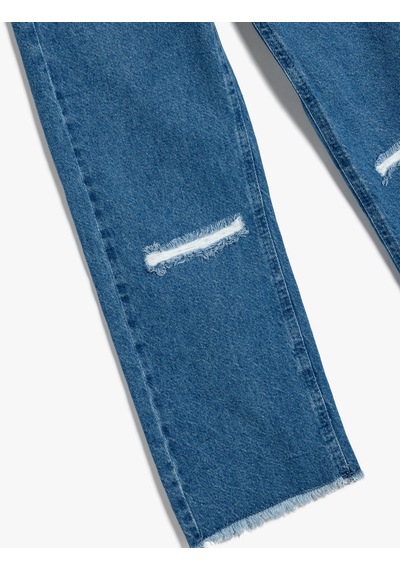 Koton Kot Pantolon Yıpratılmış Detaylı Pamuklu- Straight Jean Orta İndigo 5wkg40087ad İndigo Indigo