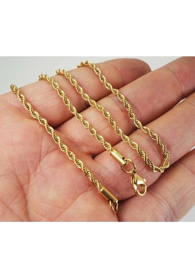2.5 Mm Çelik Halat - Burgu Sarı Renk 24 Ayar Altın Kaplama Çelik Zincir Sarı