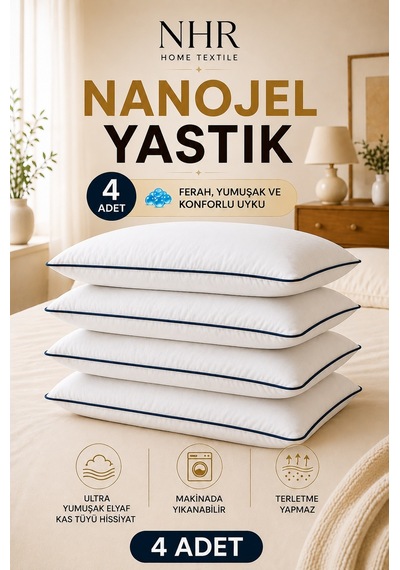 %100 Nanojel Elyaf Dolgulu Uyku Yastığı / 50x70 1200gr / 4 Adet