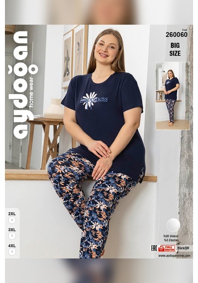 Aydoğan Kadın İnci Büyük Beden Kısa Kol Lacivert Pijama Takım 0060 Lacivert