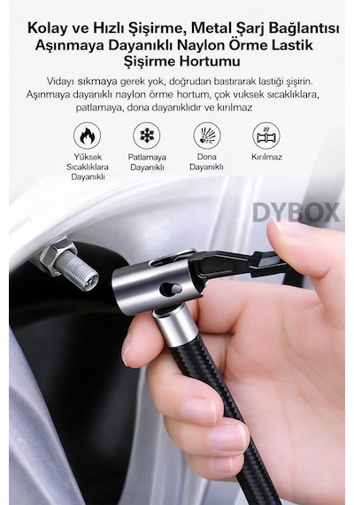 Dybox Pro Basınç Göstergeli Kompresör Oto Araç Lastik Şişirme Pompası Ve Tamir Seti 150 Psi-12v Sarı