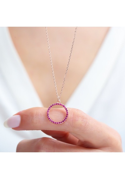 Mia vento Fuşya Taşlı Basic Halka Rose Renk Gümüş Kolye