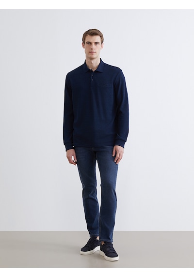Lcwaıkıkı Classic Lacivert Polo Yaka Uzun Kollu Erkek Sweatshirt