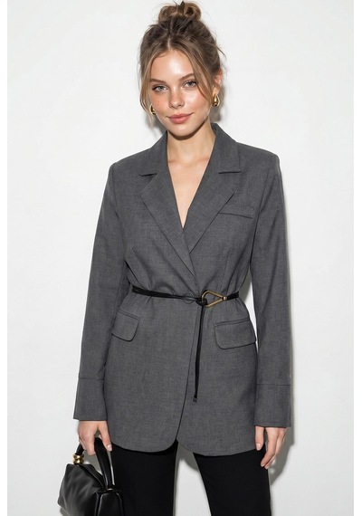 Shade Kadın Astarlı Garni Kol Detaylı Kemerli Blazer Ceket 8146 60286139 - Antrasit