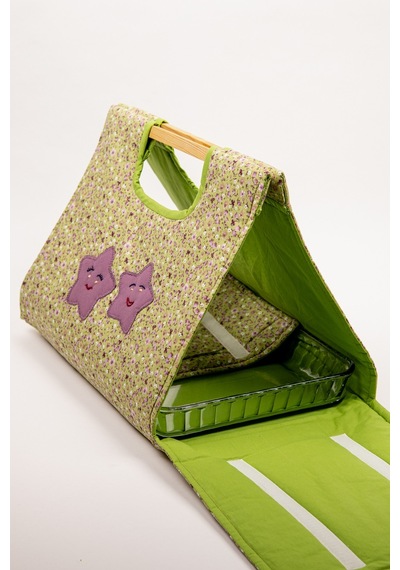 Fabric Craft Bag Borcam Taşıma Çantası Elyaf Dolgulu Yemek Taşıma Çantası Piknik Ve Fırın Kabı Yeşil