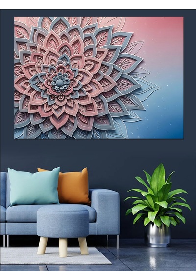 Pembe Örgü Mandala Deseni Dekoratif Kanvas - Mdf Ahşap Tablo