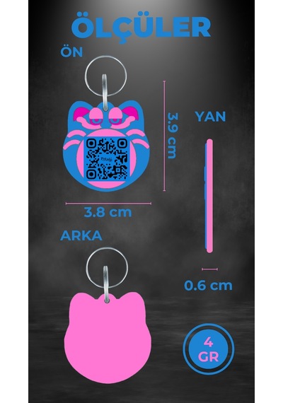 Petjoo 5.Jane Martinke Pembe-Mavi Qr'lı Kedi Künyesi