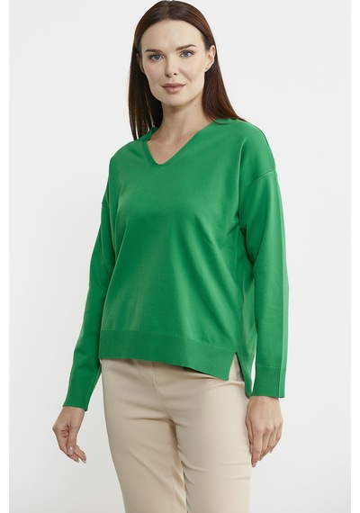 Sementa V Yaka Triko Dökümlü Kazak - Yeşil 001