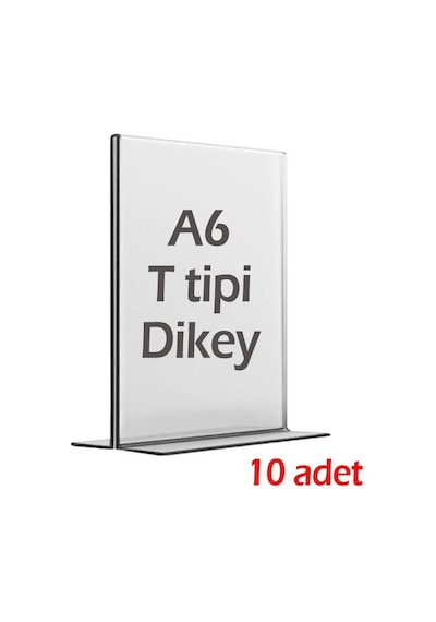 A6 T-Tipi Dikey Şeffaf Pleksi Mika Föylük Menü Broşürlük Etiketlik (10 Adet)