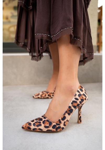 Relly Leopar Süet Topuklu Ayakkabı Leopar
