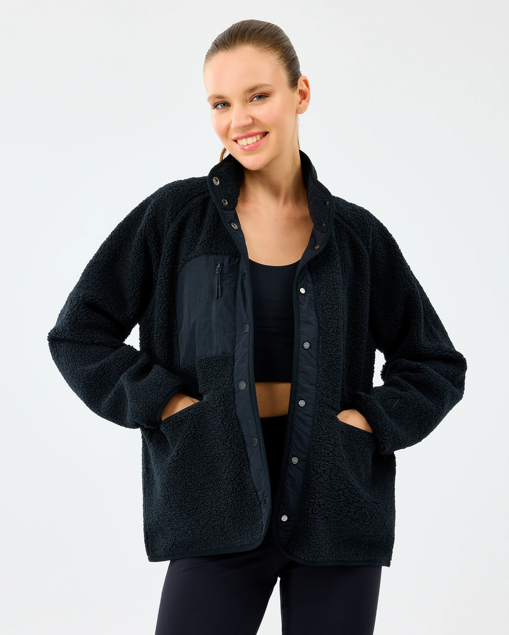 Skechers W Woven Detailed Pull Over Sherpa Kadın Siyah Mont S2520218-3817 Siyah