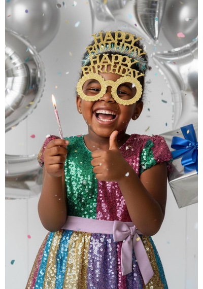 Gold Happy Birthday Simli Doğum Günü Taç Ve Gözlük Seti 2 Li Parti Aksesuarı Fotoğraf Konsepti