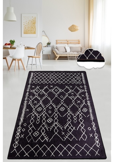 Chart Black Sıyah 80X150 Cm Modern Yıkanabilir Kaymaz Taban Halı