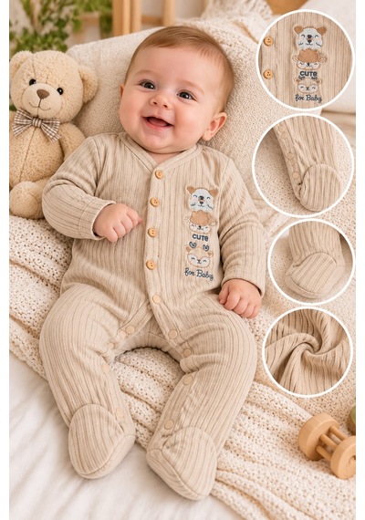 Iq Baby Animals Jakarlı Erkek Tulum 3-9 Aylık -ba1165193 - Bej