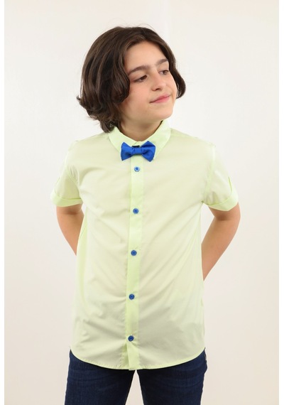 Toontoy Kids Toontoy Erkek Çocuk Regular Fit Kısa Kollu Basic Poplin Gömlek - Papyon Yakalı Sarı