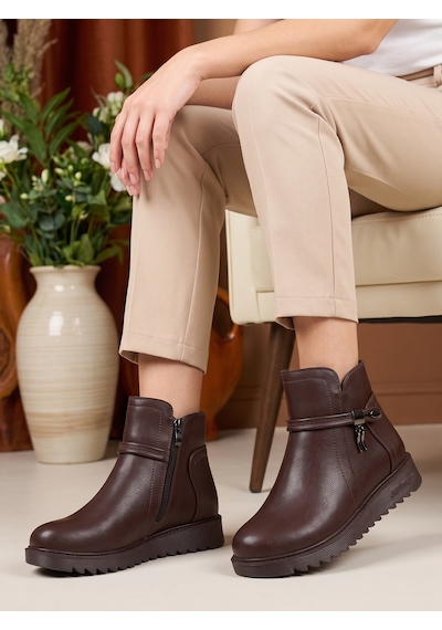 Nesilshoes Nesil Shoes Dvm 1001 Kahve Kadın Fermuarlı Kışlık Bot