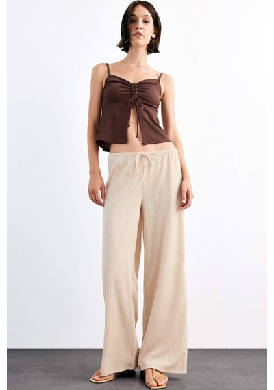 Defacto Relax Fit Normal Bel Düz Paça Bürümcük Pantolon G1101ax25smbg286 Bej