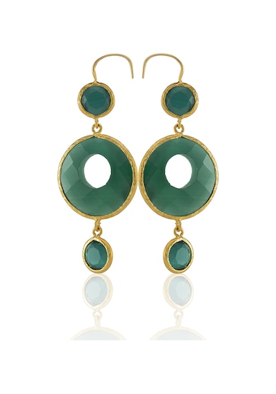 Kadir Jewellery 22 Ayar Altın Kaplama Kadın Sallantılı Küpe -el İşçiliği Ve Hipoalerjenik Küpe Koyu Yeşil 63078333