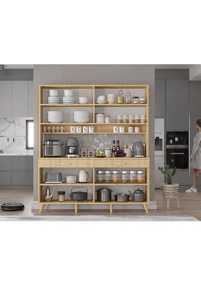 Denze Kahve Köşesi Çok Amaçlı Dolap Kiler Mutfak Dolabı Meşe 140 Cm Meşe