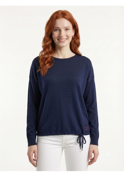 Neden Tekstil Kadın Lacivert Relaxed Fit Triko Detaylı Uzun Kollu Bluz