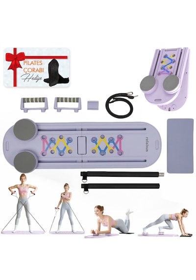 Çok Fonksiyonlu Pilates Fitness Tahtası Direnç Bant Ev Core Karın Kol Sırt Güçlendirme Egzersiz Mor Renk Çorap Hediye