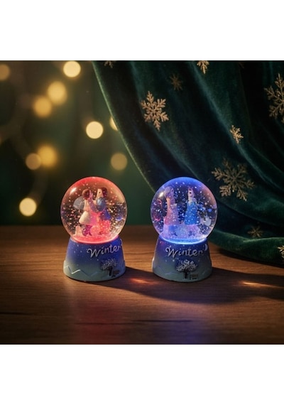 Toptan Winter Temalı Sevimli Çiftler Mini Işıklı Kar Küresi