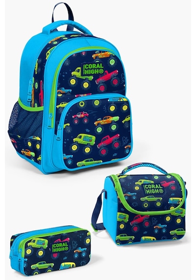 Coral High Kids Mavi Lacivert Monster Truck Desenli 3'lü Okul Çanta Seti Set0123406