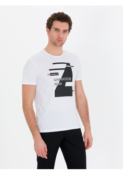 Beyaz Bisiklet Yaka Slim Fit T-shirt 15841036