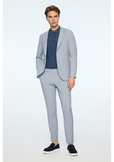 Morven Erkek Lacivert Poliviskon Trend Desenli Slim Fit Mono Yaka Ceket 26ys002006200 Lacivert