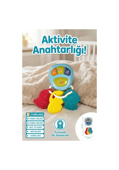 Yumuşak Diş Kaşıyıcılı Renkli Bebek Anahtar Aksesuarı - 4 Modlu, Ses Çıkaran Yenidoğan Aktivite Eğlence Modeli 3 Ay+