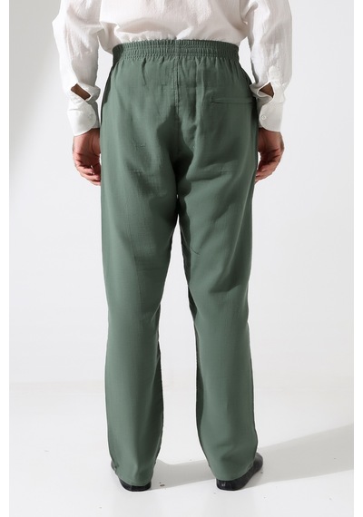 Erkek Lastikli Bel Cepli Hac Umre Müslin Pantolon - Yeşil Ans Yeşil