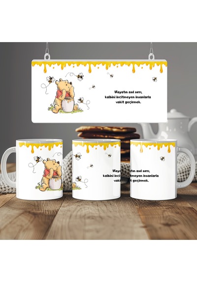 Hayatın Sırrı Temalı Winnie The Pooh Kupa Pozitif Sözlü Hediye Bardak - Arkadaş & Dost Kupa Beyaz