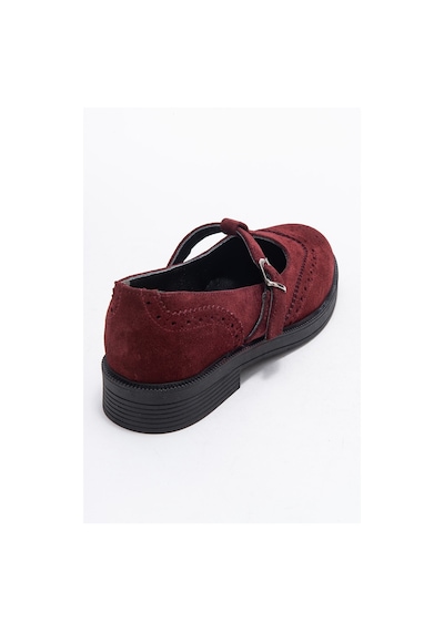 Luvishoes Luvi Shoes Janney Bordo Süet Hakiki Deri Bantlı Kadın Loafer Ayakkabı Bordo
