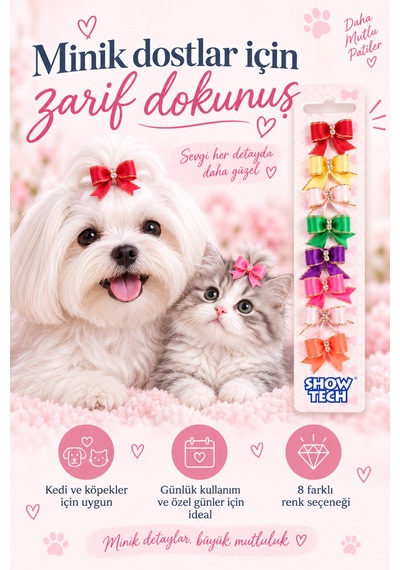 Show Tech Cutie Sparkle Taşlı Lastikli Kedi Köpek Tokası 8 Adetli Paket