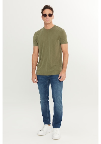 AC&Co / Altınyıldız Classics Erkek Hakı Yumuşak Dokulu Slim Fit Dar Kesim Bisiklet Yaka Tişört Haki