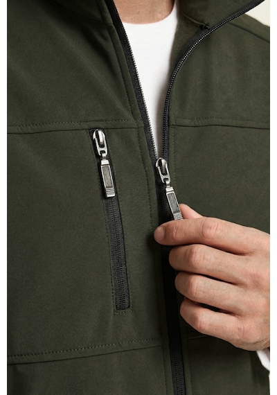 Genius Store Erkek Yelek Softshell Su Geçirmez Tam Fermuarlı Cepli Normal Kalıp Spor Yelek Haki