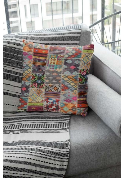 Çok Renkli Patchwork Çift Taraflı Kırlent Kılıfı Krl152n11