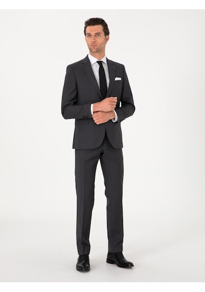 Cacharel Füme Slim Fit %100 Yün Klasik Takım Elbise Gri