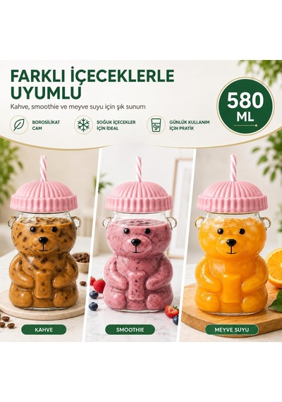 Ayıcıklı Cam Bardak 580 Ml - Pipetli Kapaklı Borosilikat İçecek Bardağı - Soğuk Kahve Smoothie Limonata Su İçin Sevimli Ayı Tasarım - Hediye Kupa Dekoratif Sunum - Pembe Beyaz - Çok Renkli Ayıcıklı Cam Bardak 580 Ml - Pipetli Kapaklı Borosilikat İçecek Bardağı - Soğuk Kahve Smoothie Limonata Su İçin Sevimli Ayı Tasarım - Hediye Kupa Dekoratif Sunum - Pembe Beyaz - Çok Renkli
