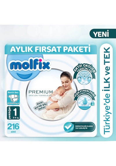 Molfix Premium Aylık Fırsat Paketi 1 Beden 216 Adet 1 Numara 3'lü
