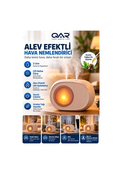 Ateş Efektli Buharlı Hava Nemlendirici Aroma Difüzörü Dekoratif Alev Görünümlü Ortam Nemlendirici