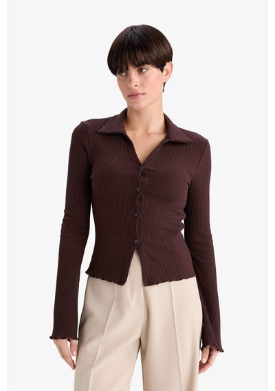 Defacto Fitted Polo Yaka Fitilli Kaşkorse Hırka G3057ax25wnbn505 Kahve