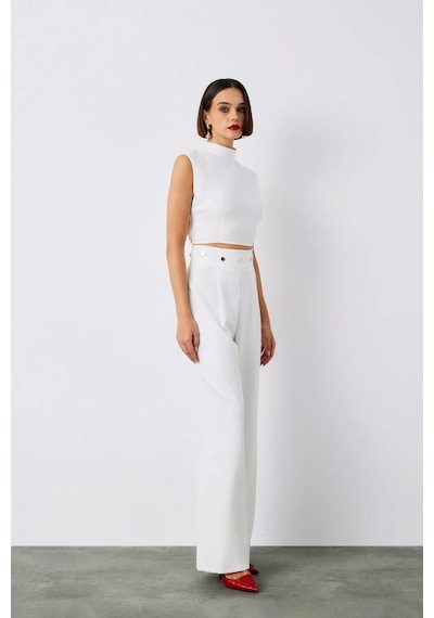 Sateen Bel Aksesuarlı Pantolon - Ekru Ekru