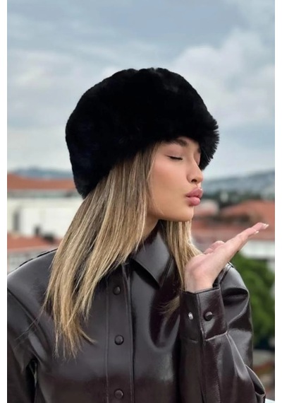 Emybox Kalpak Suni Kürk Tüylenmez Peluş Bere Siyah