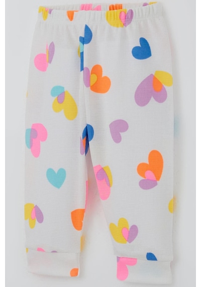 Breeze Kız Bebek Pijama Takımı Omuzdan Patlı Renkli Kalp Desenli 4 Ay-1 Yaş, Beyaz Beyaz