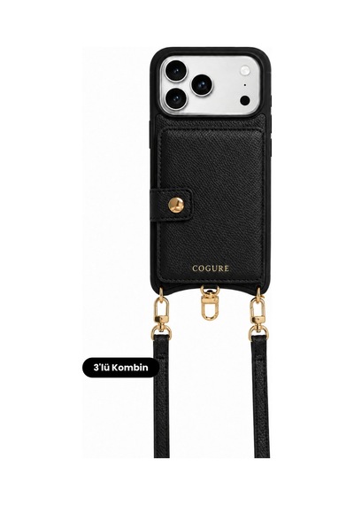 Hera Apple Uyumlu iPhone 18 Pro Max / 17 Pro Max Uyumlu Magsafe Cüzdan, Crossbody Askı, Oval Kılıf 3'lü Siyah Set