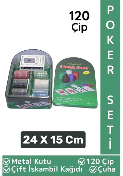 Premium Blackjack Texas Holdem Casino 120 Poker Çip Çift İskambil Kağıdı Metal Kutu Poker Oyunu Seti
