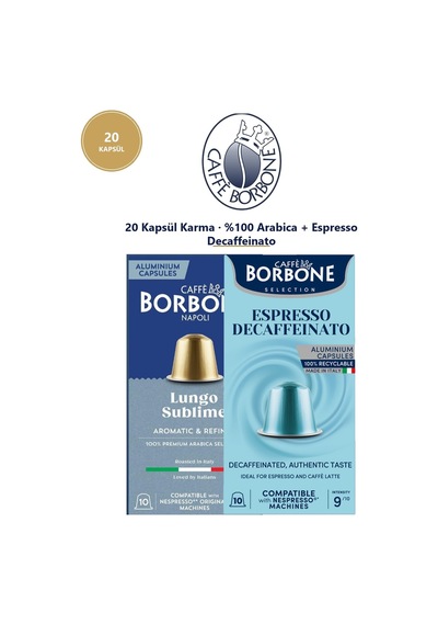 Caffe Borbone Arabica Ve Decaf 20'li Kapsül - Nespresso Uyumlu, Hassas Damak Kapsül Kahve