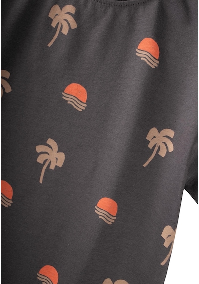 Cigit Desenli Kaprili T-shirt Takım 2-12 Yaş Gri