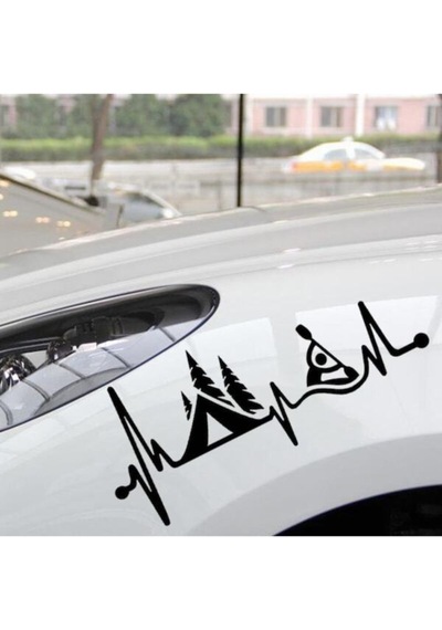Kamp Çadırı Kayık Kalp Atışı Tasarım Oto Sticker Siyah 25 7 Cm